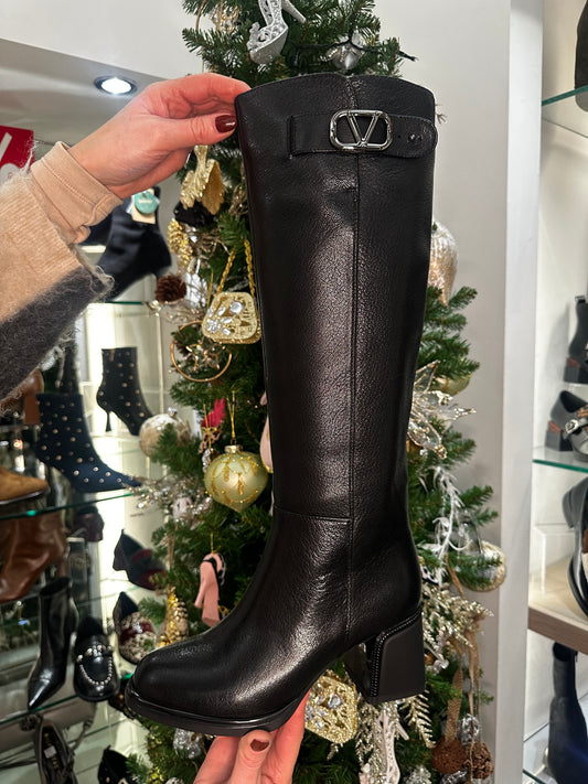 Loretta Vitale - Long Leather Black Block Heel Boot