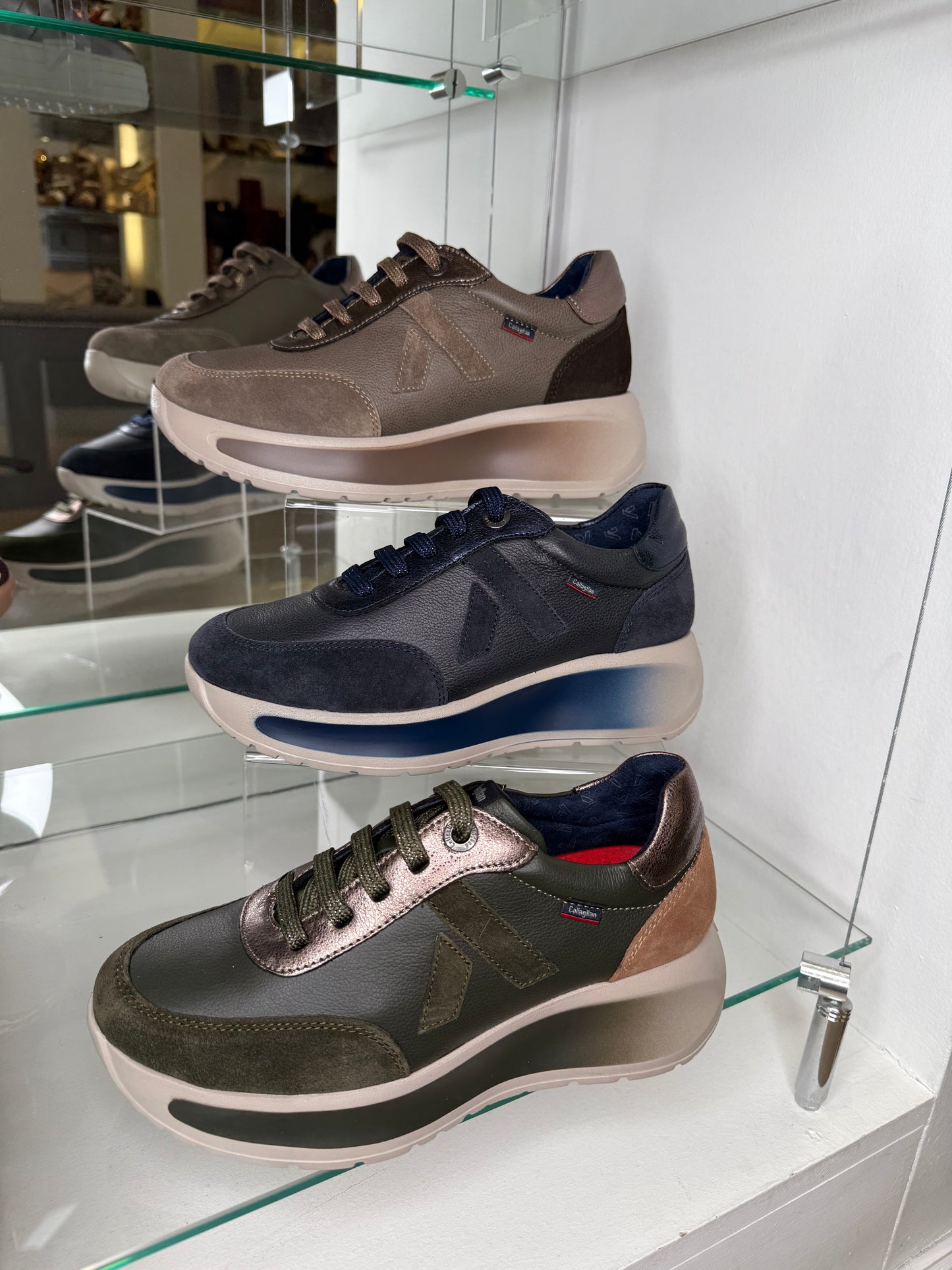 Callaghan - Dark Khaki Mix Lace Up Chunky Sole Trainer