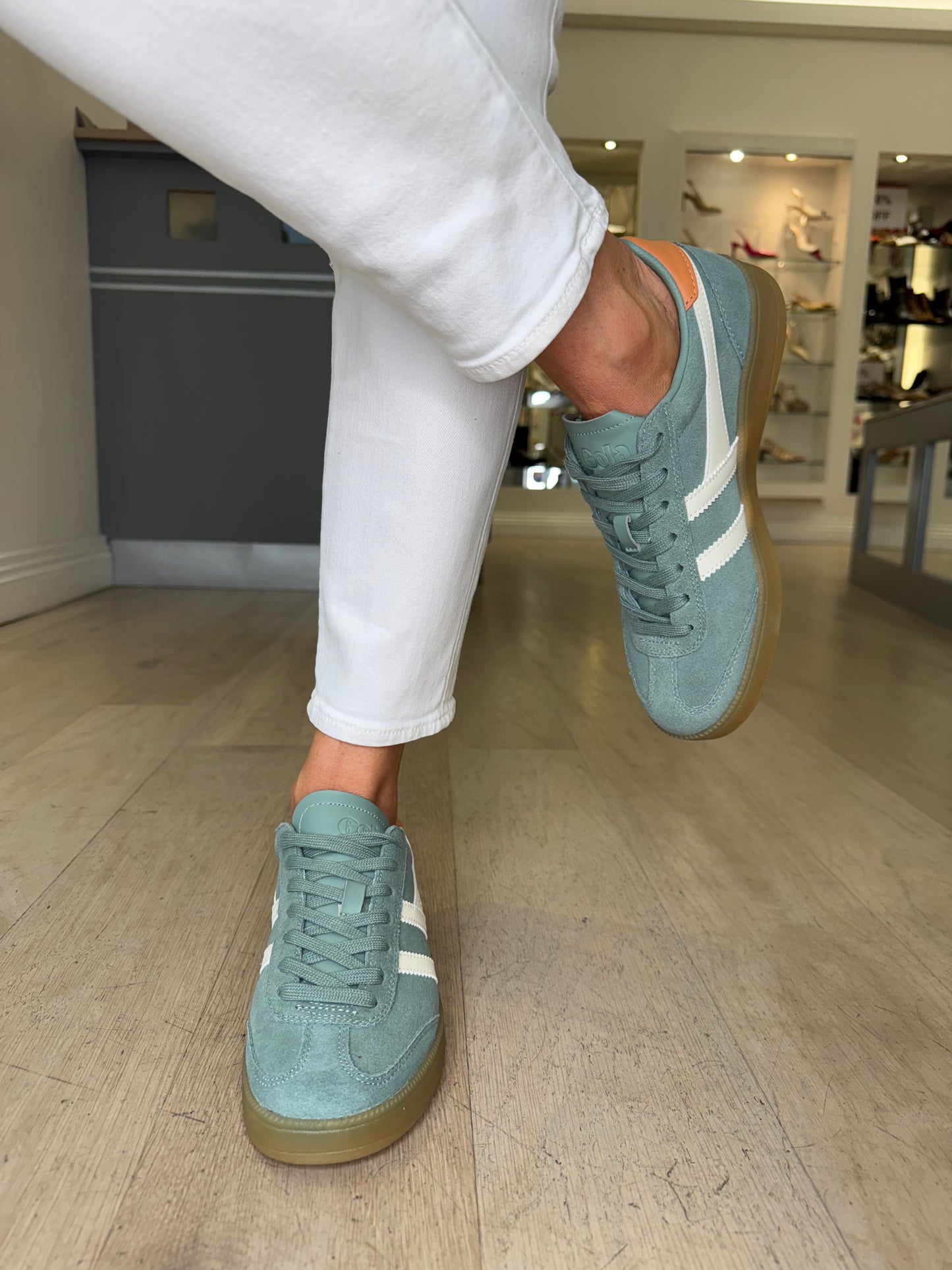 Gola - Viper Soft Green Trainer With White Leather & Orange Trim