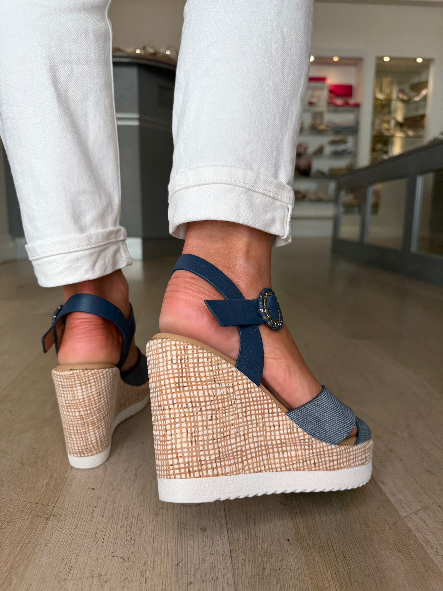 Repo - Denim Blue Strappy Wedge Sandal