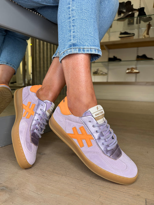 Another Trend - Lilac Suede/ Metallic Leather Trainer With Orange Trim