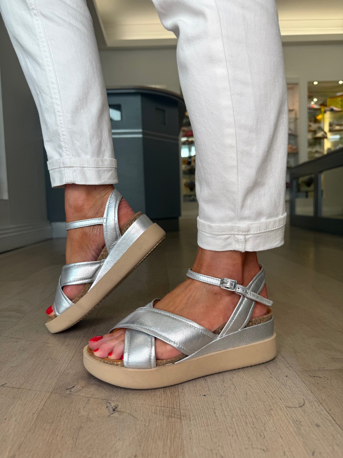 Mjus - Metallic Silver Leather Criss-Cross Flatform Sandals