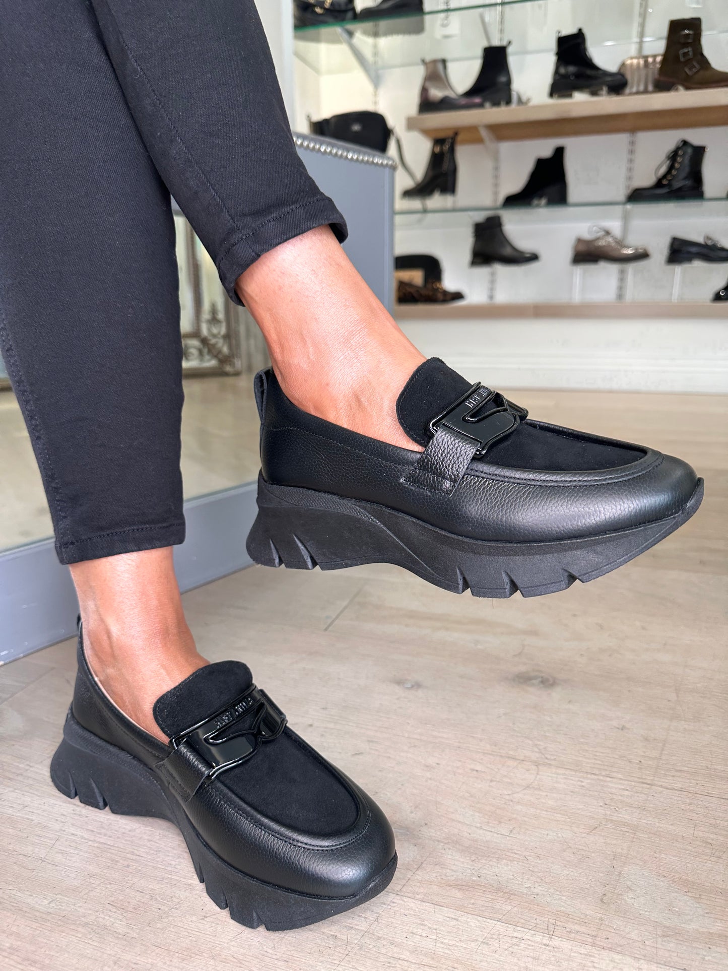 Hispanitas - Black Leather & Suede Mix Sporty Slip On Shoe