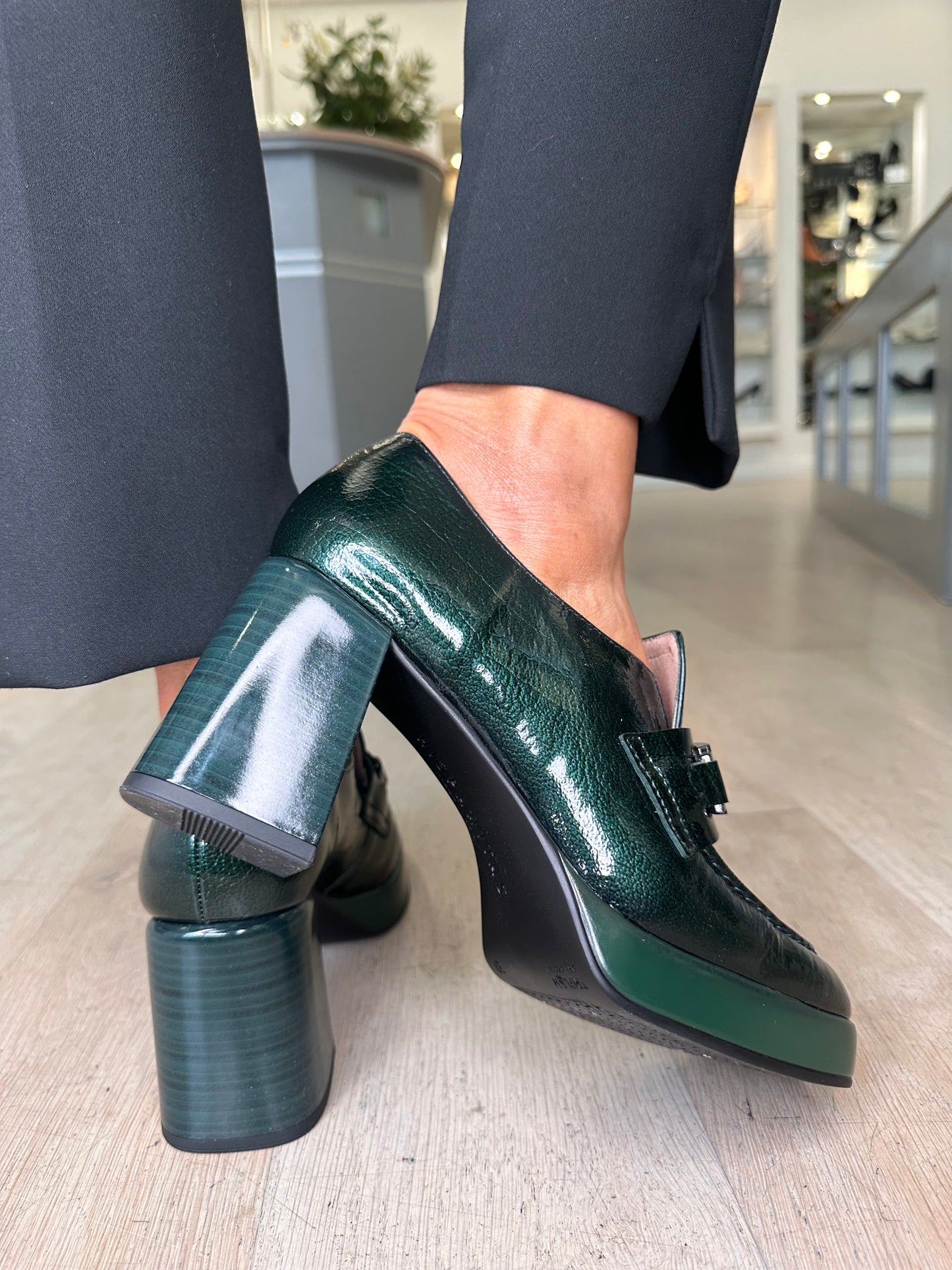 Hispanitas - Forest Green Flexy Patent Shoe With Block Heel & Platform Sole