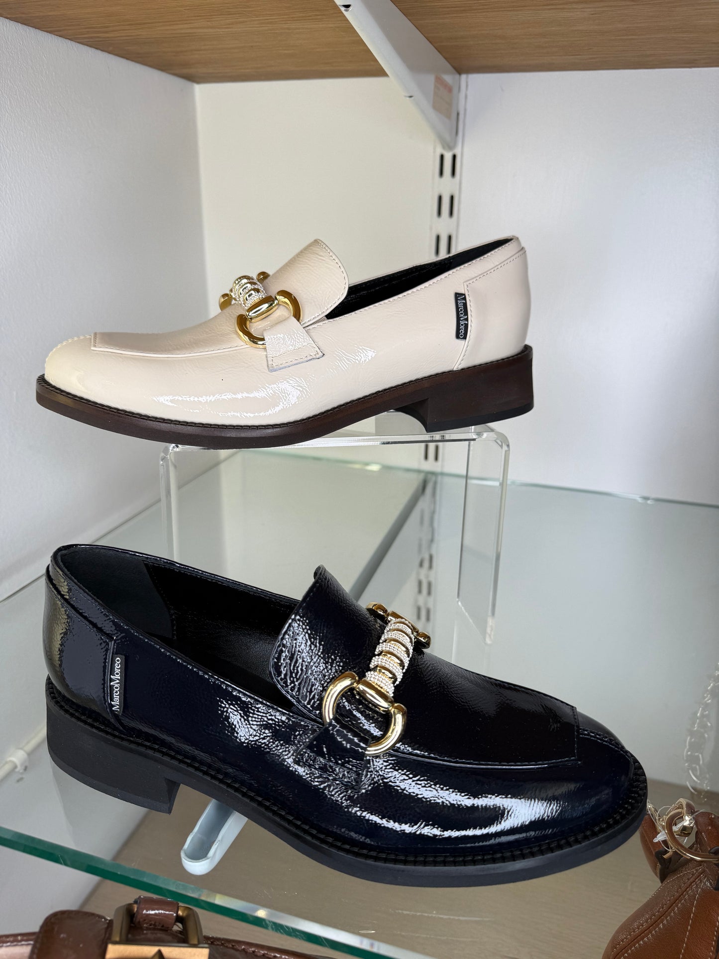 Marco Moreo - Dark Navy Flexy Patent Loafer With Gold Chain Trim