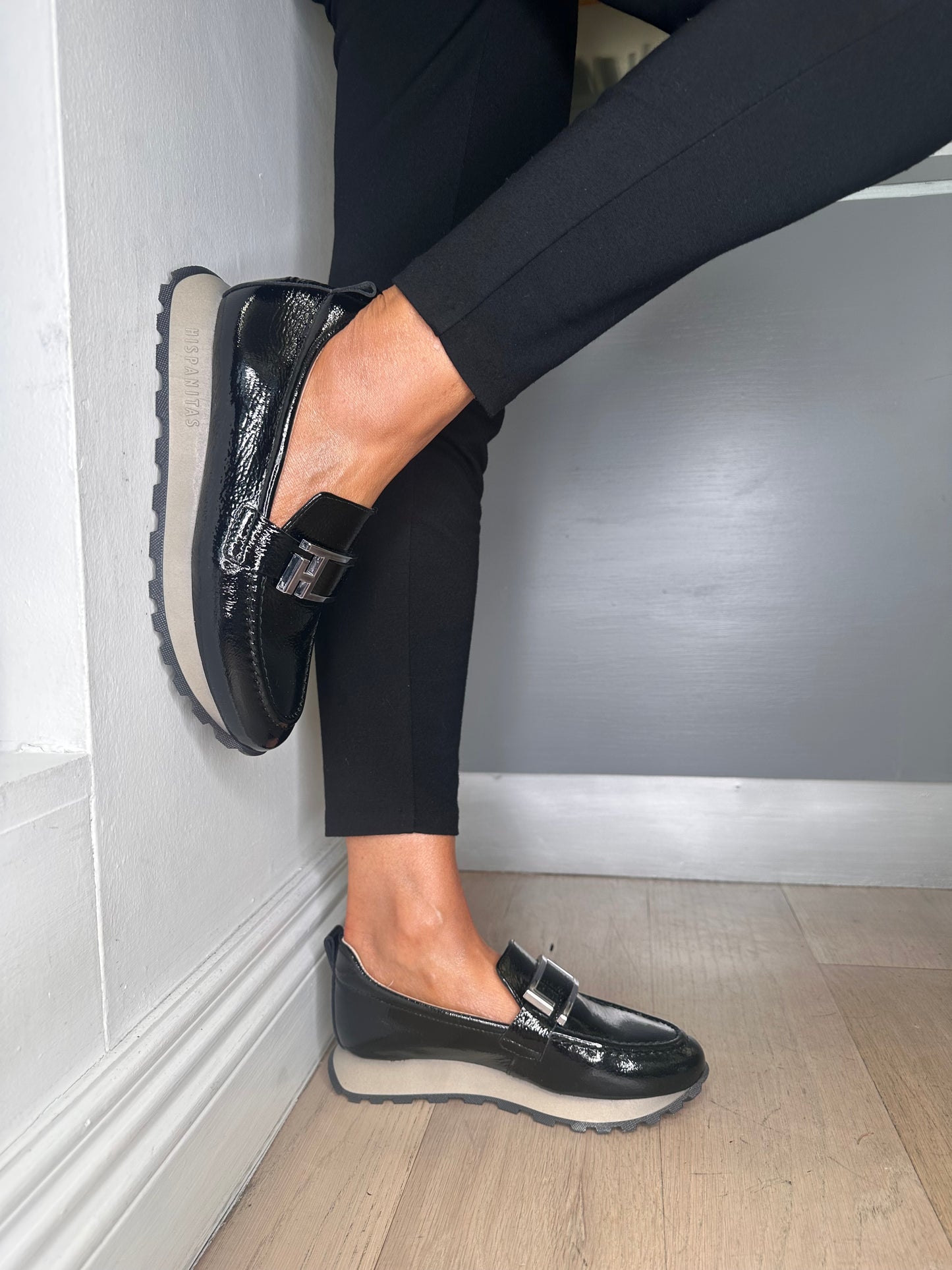 Hispanitas - Black Flexy Patent Slip On Sporty Shoe