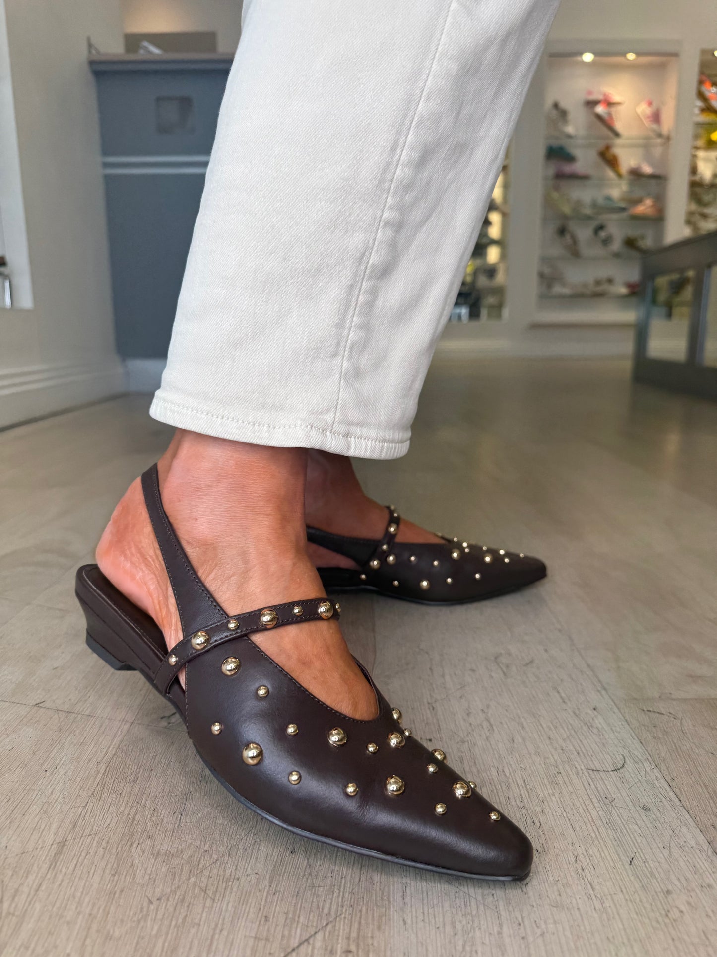 Pedro Anton (By Marian) - Dark Brown Gold Stud Sling Back