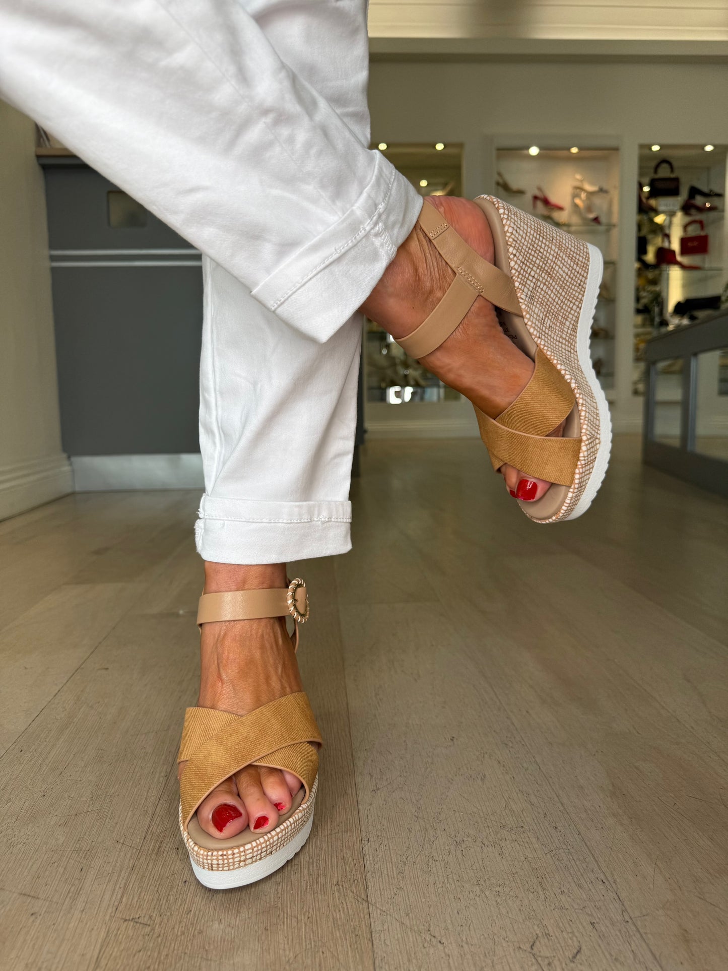 Repo - Tan Strappy Wedge Sandal