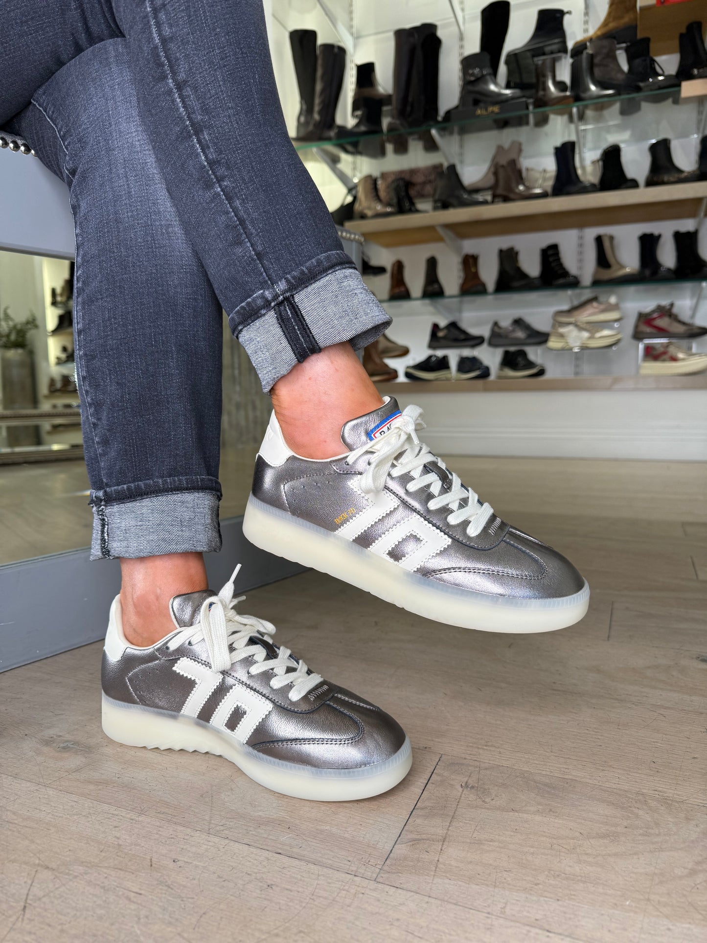 Back 70 - Boston Gunmetal Leather Trainer With Milk Trim