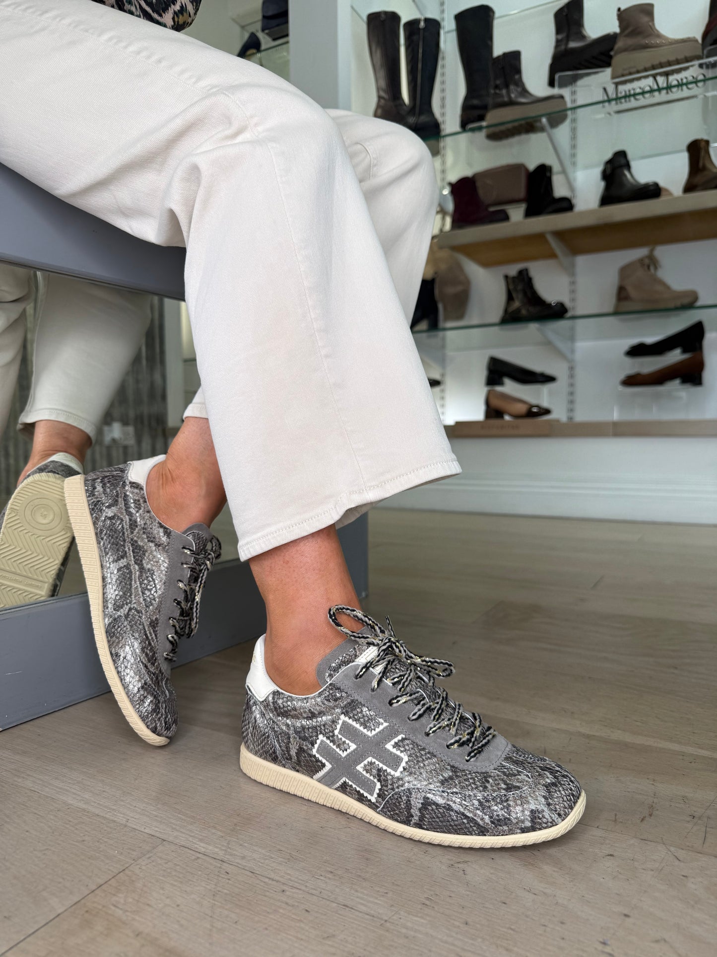 Another Trend - Stone & Grey Mix Snake Print Trainer