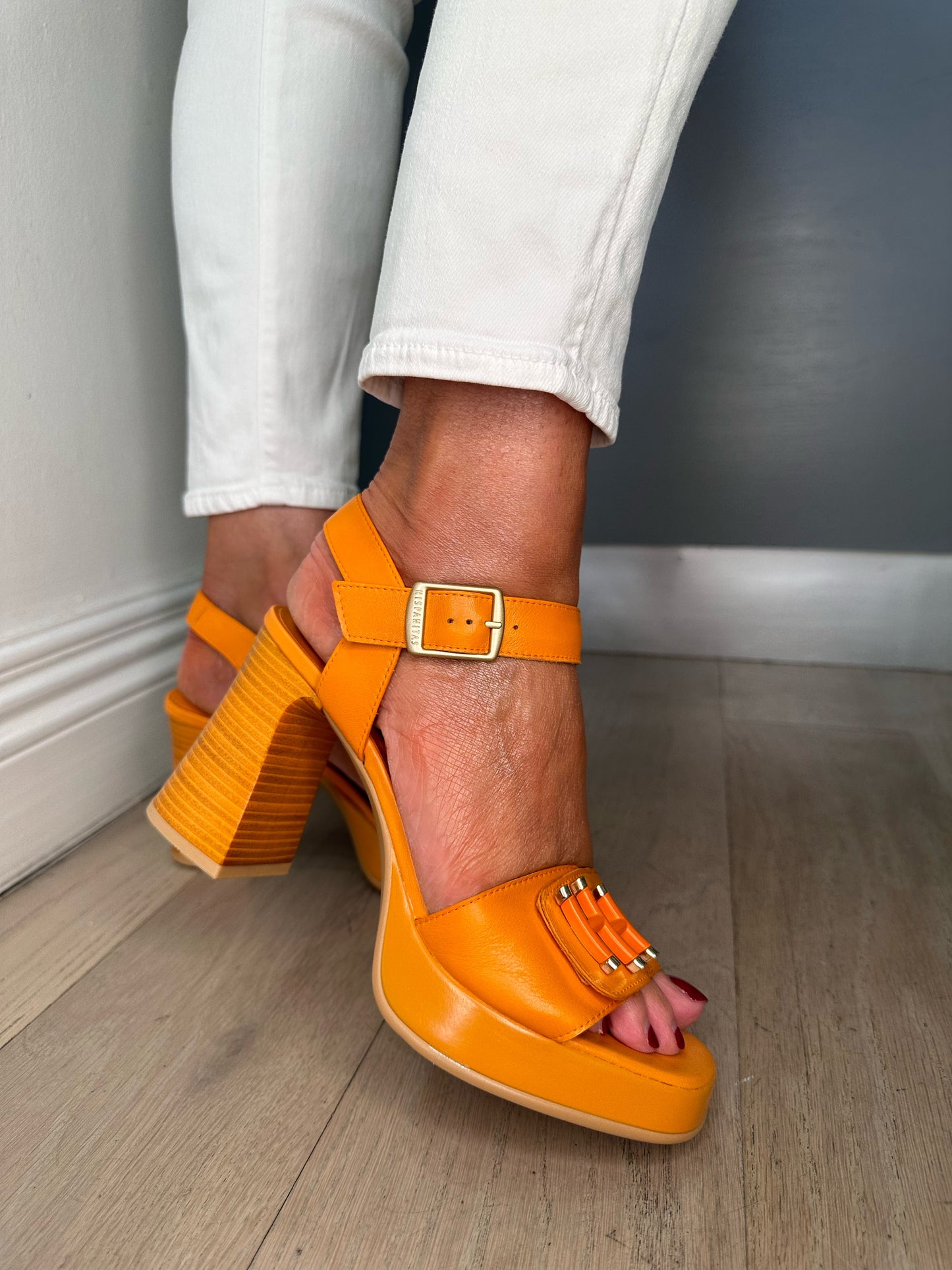 Hispanitas - Orange Block Heel Sandal With Platform Sole
