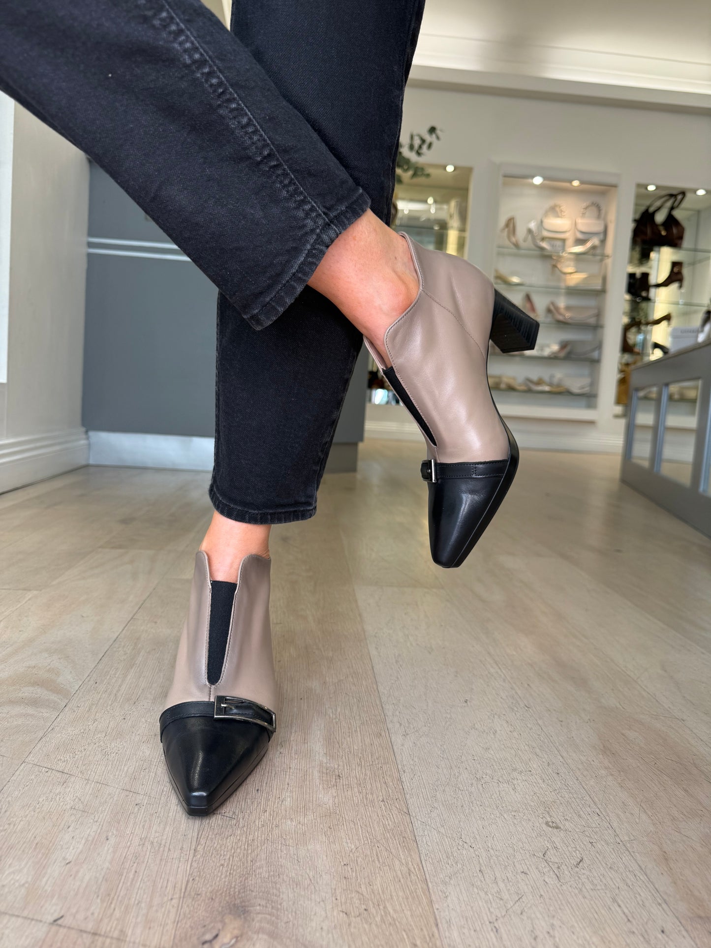 Hispanitas - Taupe Leather Shoe Boot With Black Trim