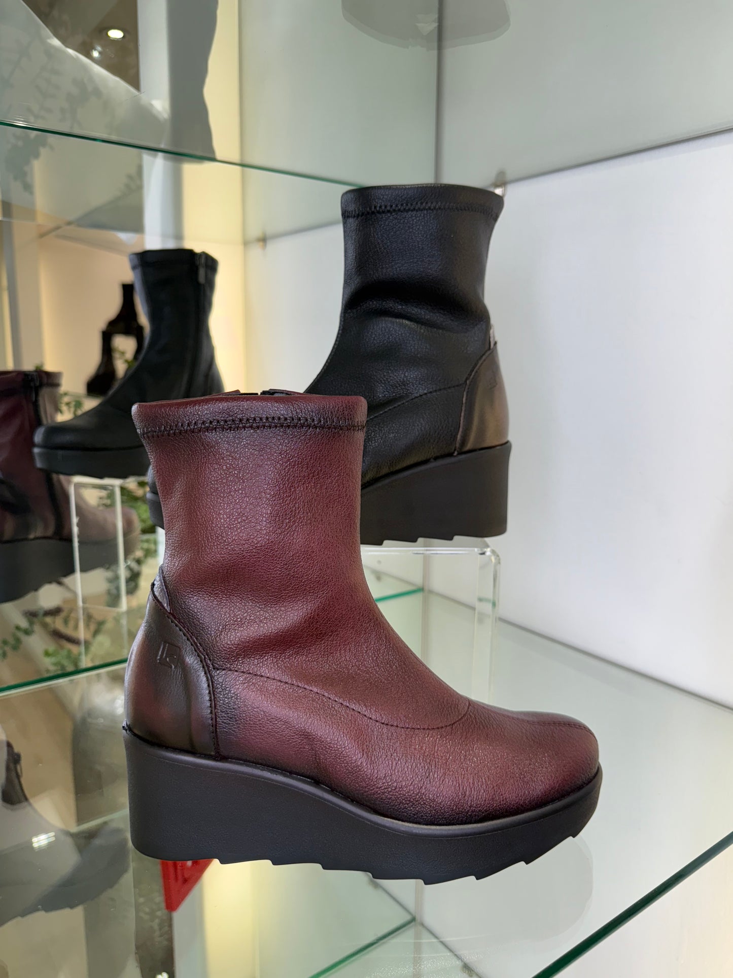 Jose Saenz - Rich Wine Stretch Leather Wedge Boot With Pewter Trim