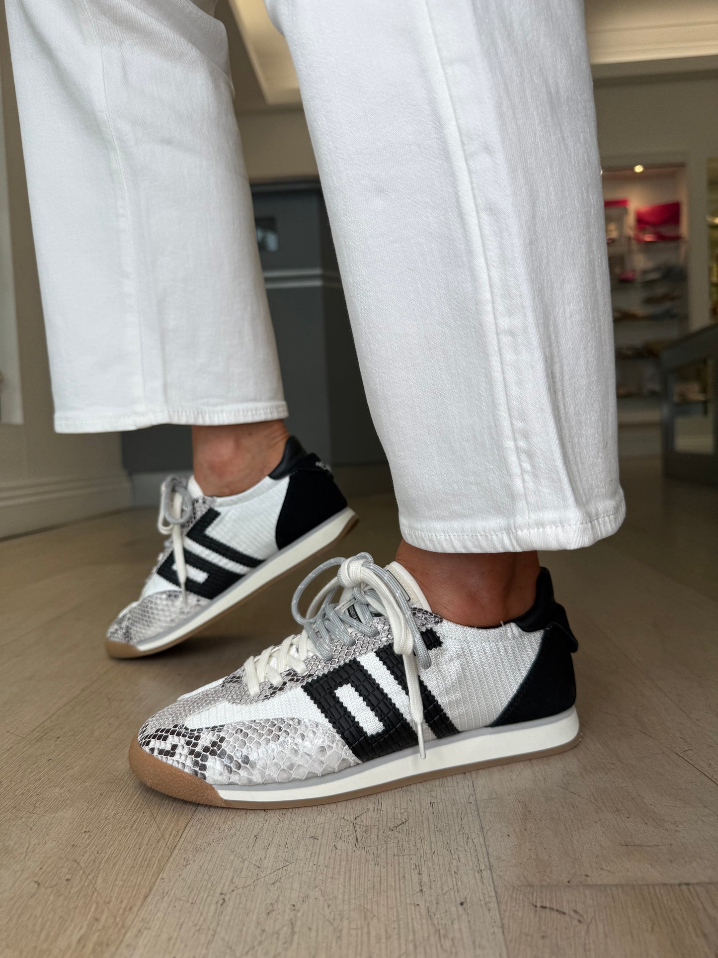 Back 70 -Black & White Snake Print Double Lace Trainer