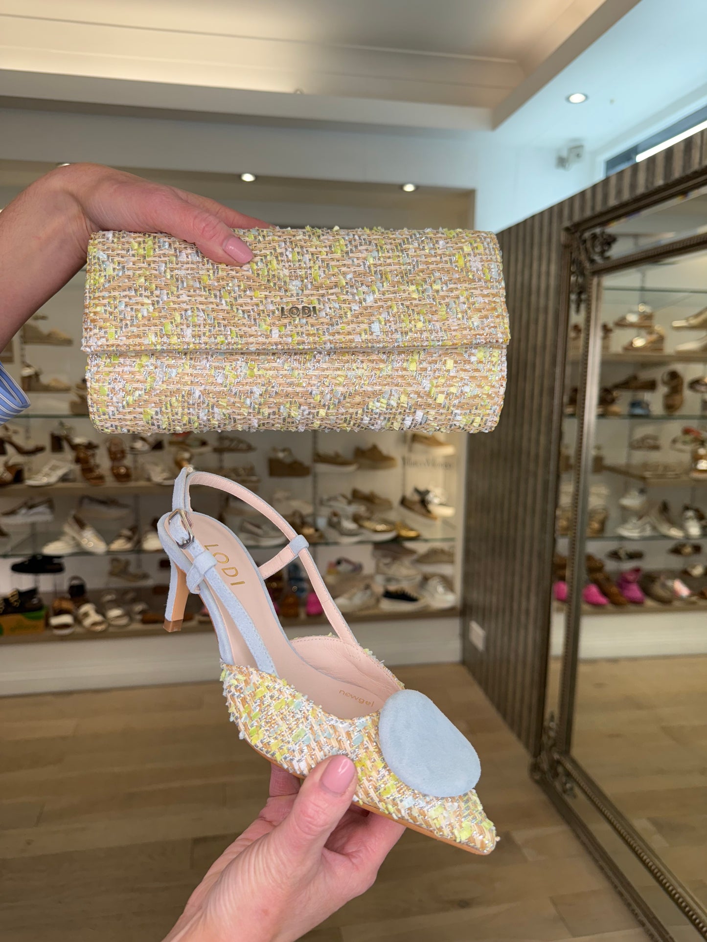 Lodi - Multi Tweed Pale Blue Mix Slingback Pointy Shoe