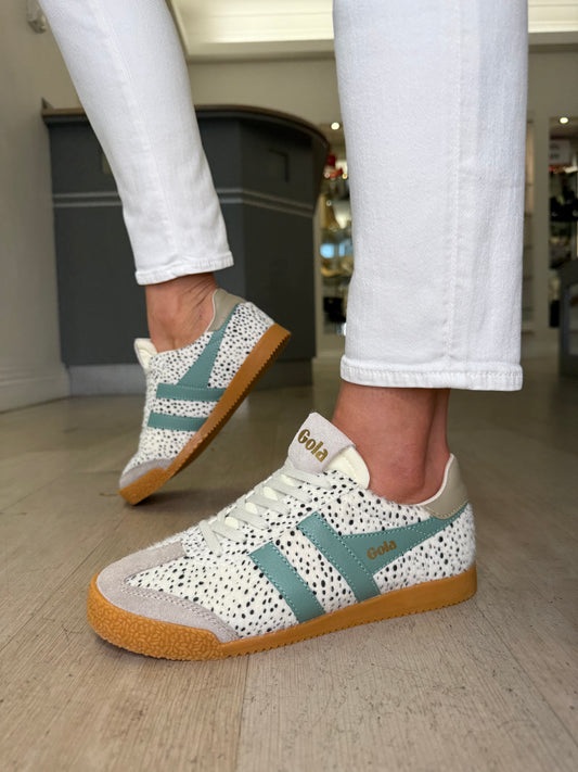 Gola - Elan Cheetah Print Trainer With Feather Grey Suede & Sage Green Trim