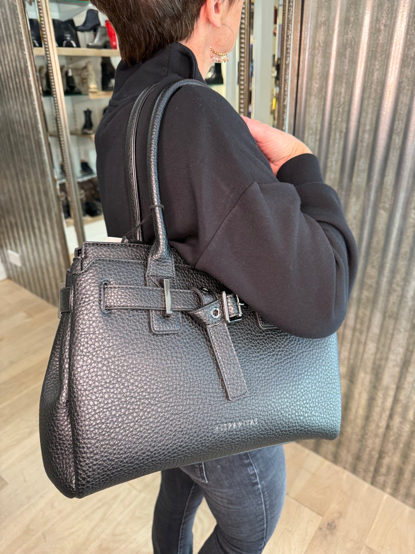 Hispanitas -Black Tote Bag With Chrome Hardware