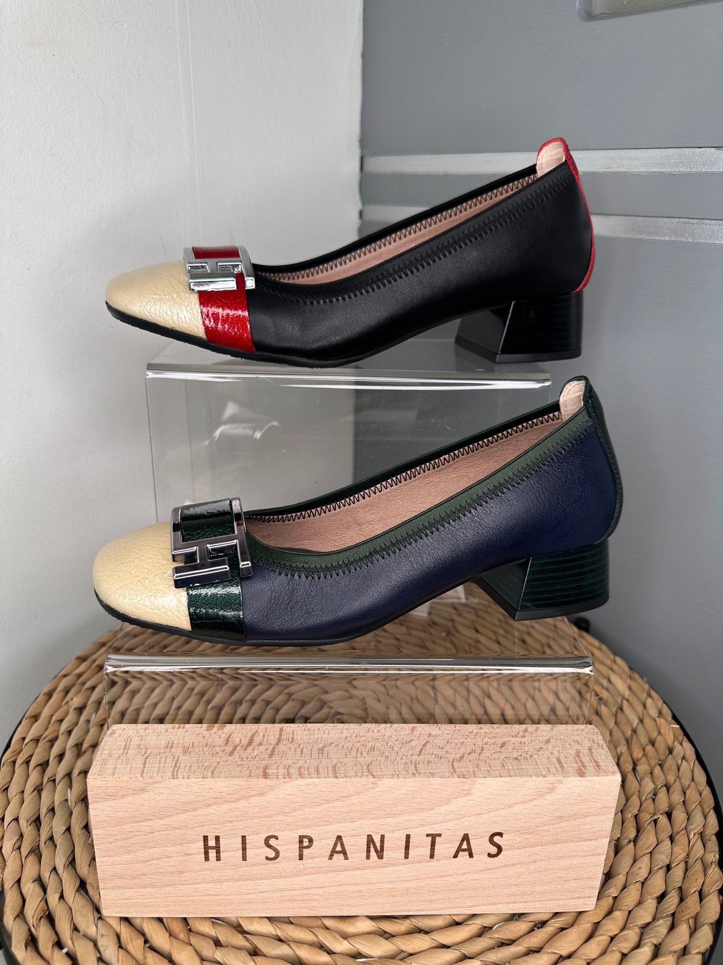 Hispanitas - Manila Navy / Green/Cream Patent Mix Pomp Style Shoe