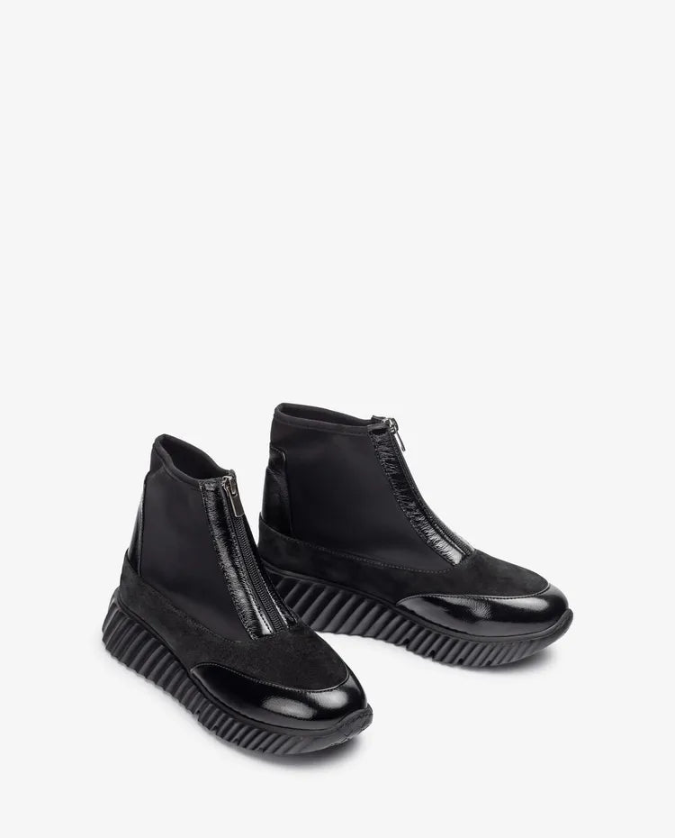 Unisa -  Black Sporty Ankle Boot With Front Zip And Chunky Sole