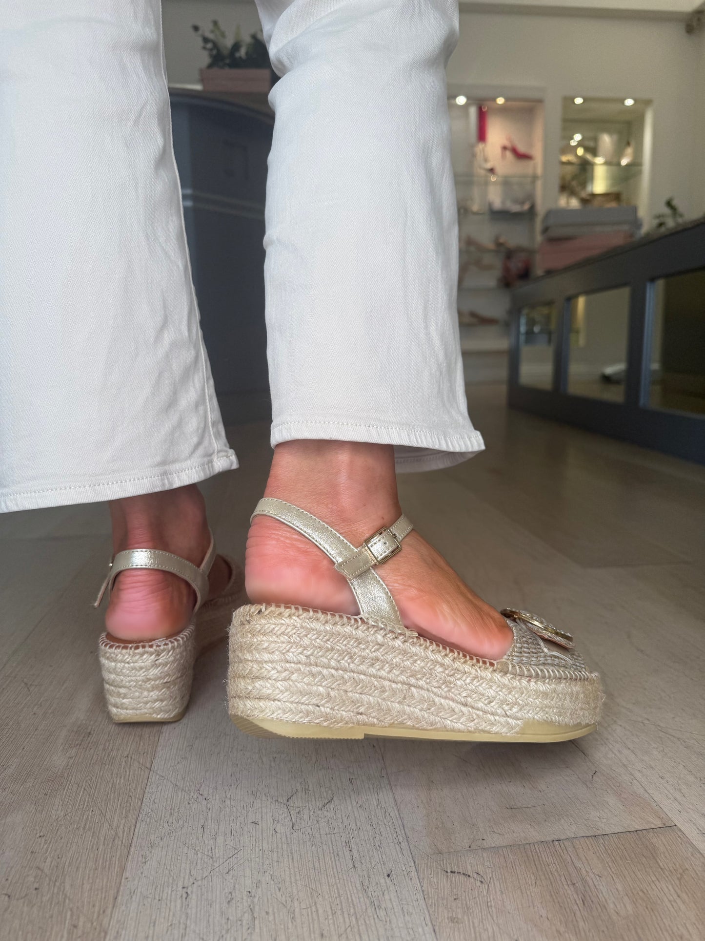 Viguera - Camello Espadrille Wedge With Diamante Buckle Trim