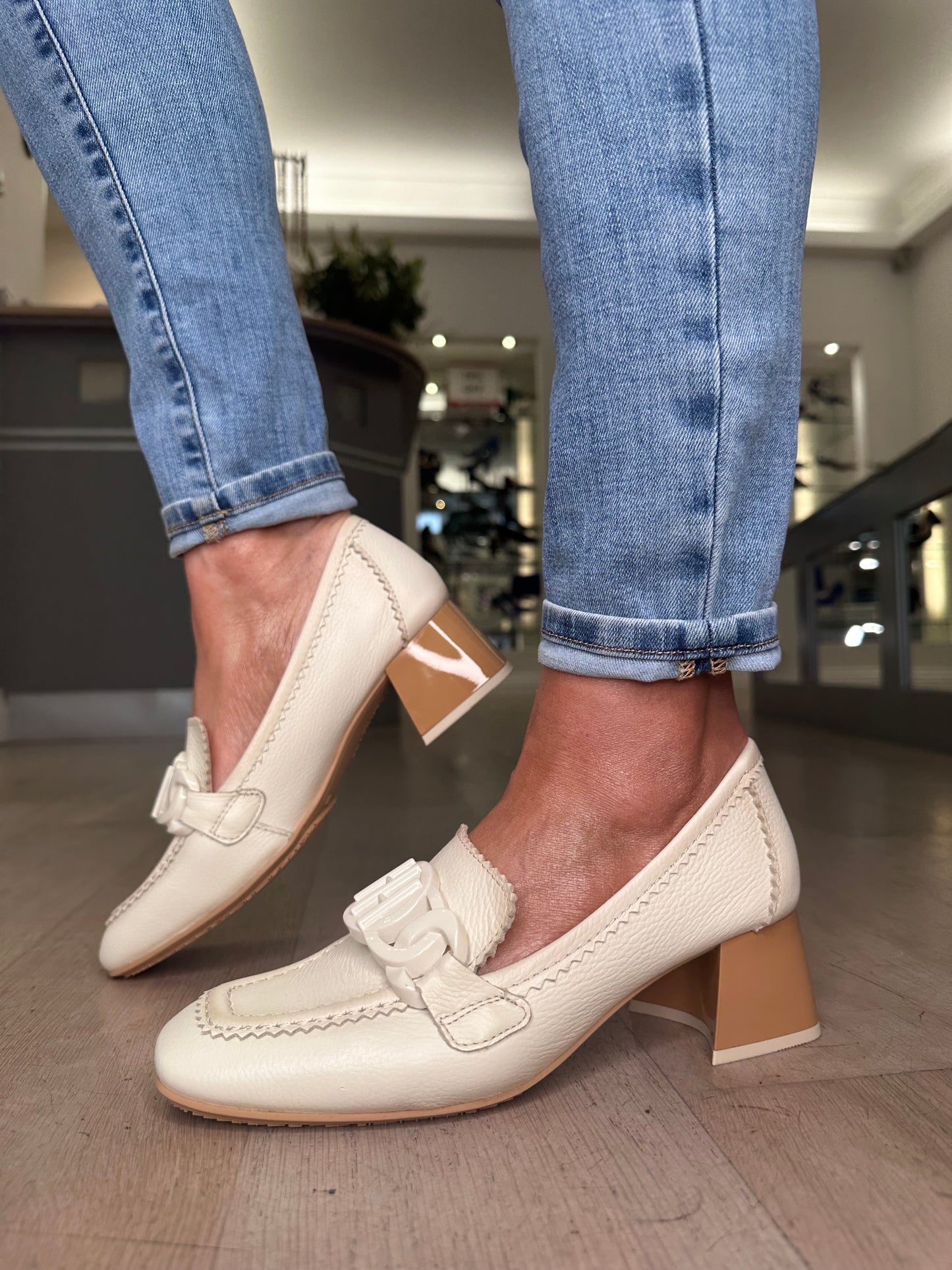 Hispanitas - Rich Cream Loafer Style Shoe With Block Heel