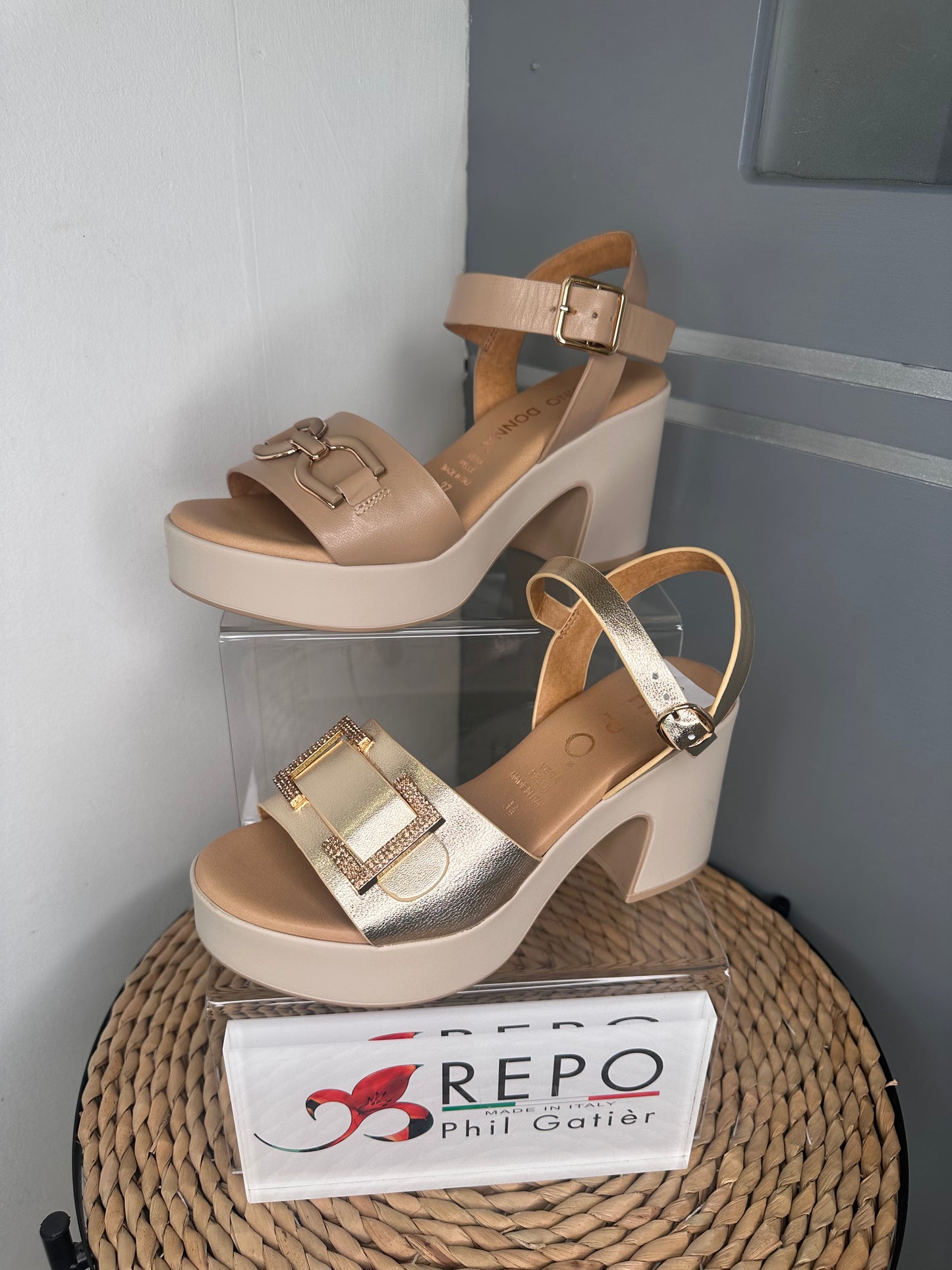Repo - Beige Sandal With Block Heel & Platform Sole