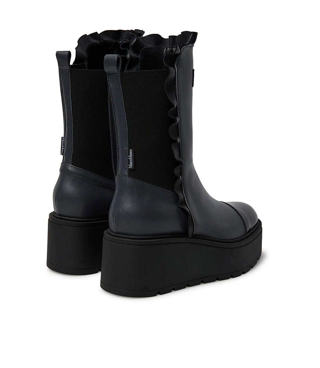 Marco Moreo - Marlene Black Chunky Sole Boot With Frill Trim