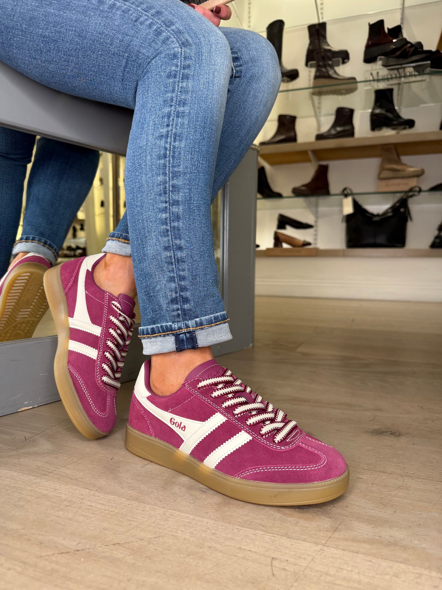 Gola - Viper Pink Suede Trainer With White Leather Trim