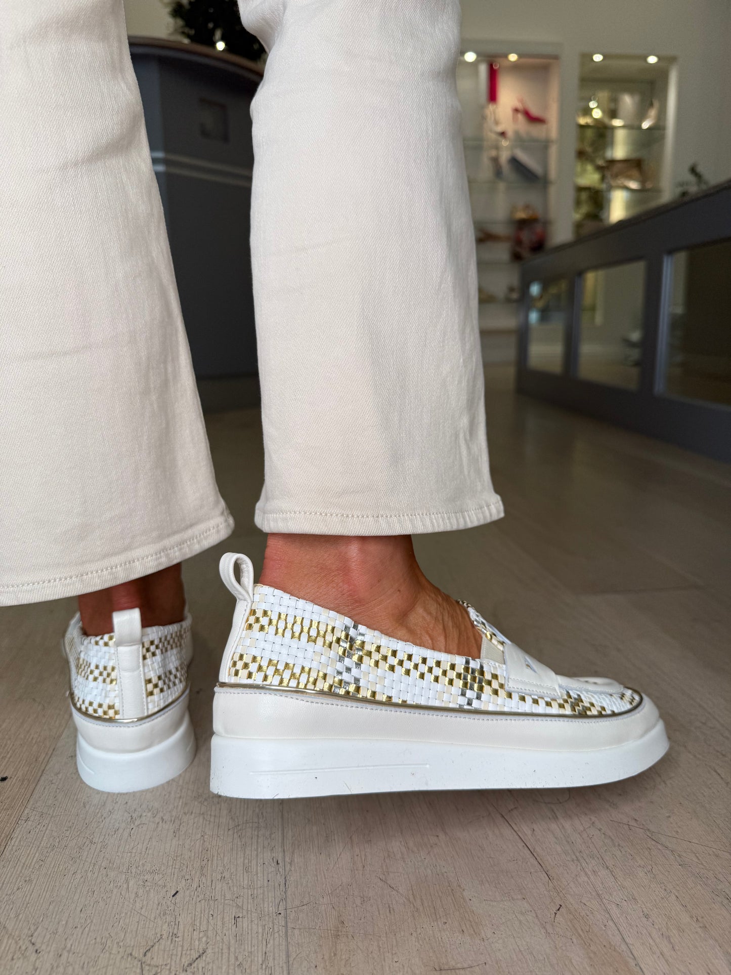 XSA - Cream, Gold And Silver Mix Woven Leather Slip On Loafer