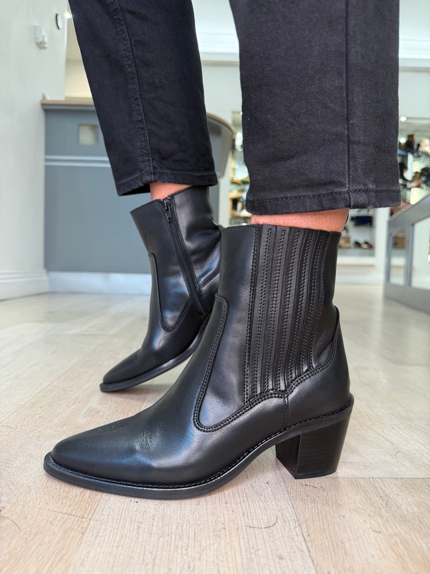 Alpe -Black Nappa Leather Western Style Boot