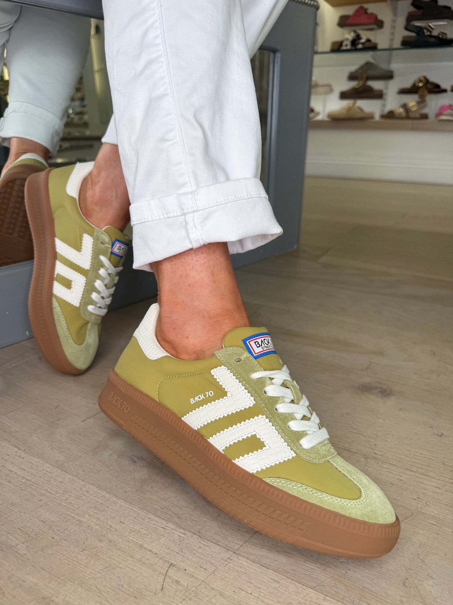 Back 70 - Olive Suede & Fabric Mix Platform Trainer