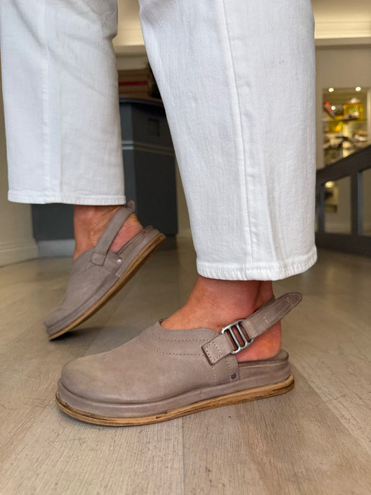 A.S.98 - Mushroom Leather Clog Mule With Velcro Backstrap