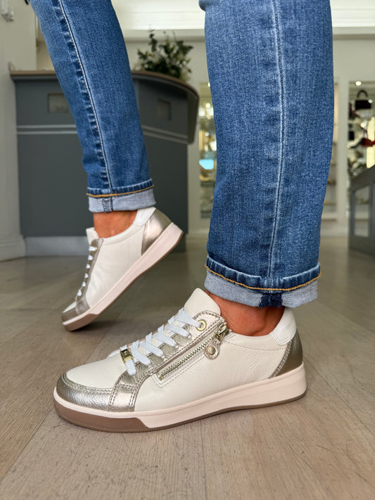 Ara - Rich Cream & Soft Gold Trim Slim Line Zip Up Trainer