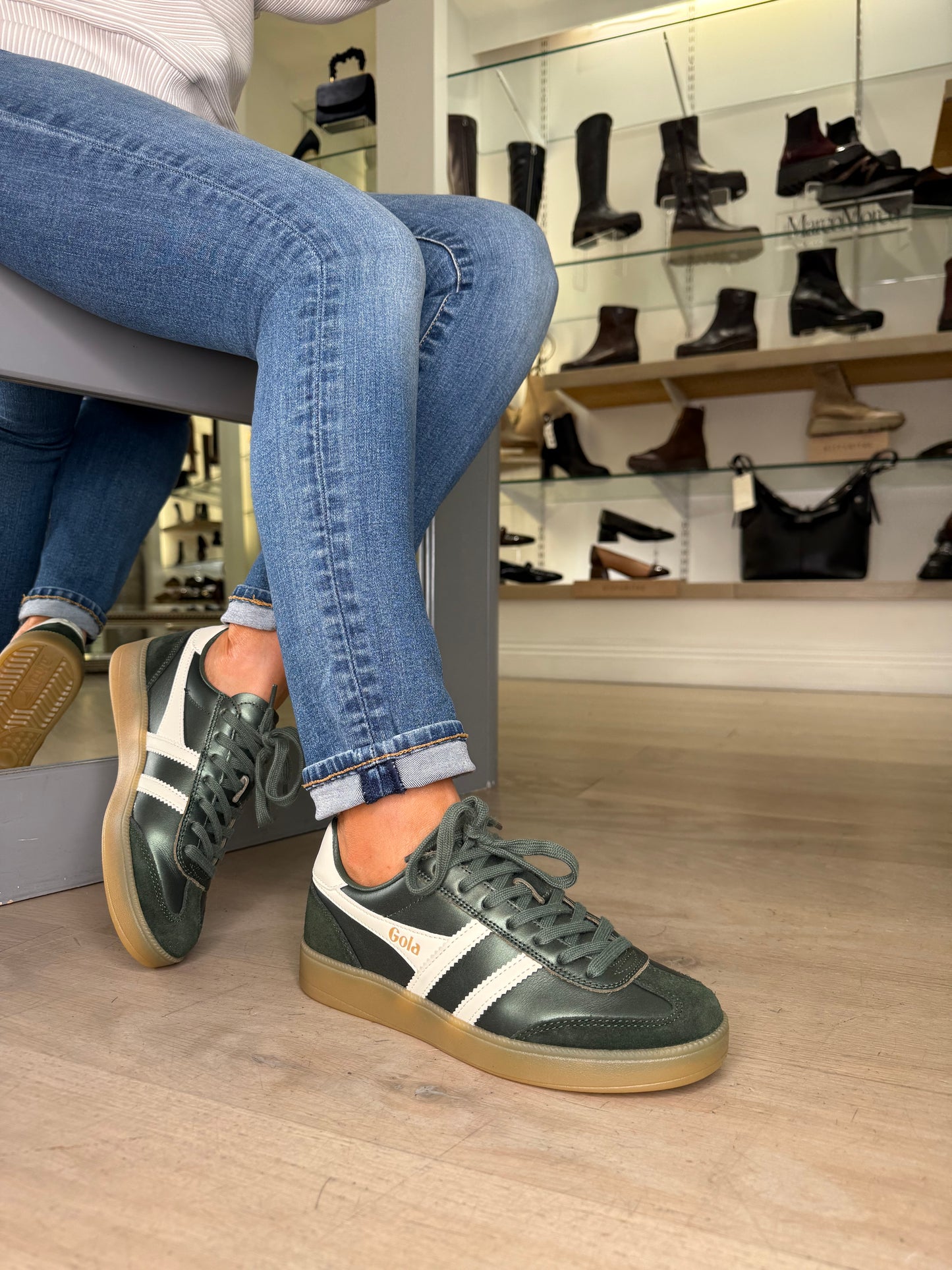 Gola - Viper Bottle Green Suede & Metallic Leather Trainer