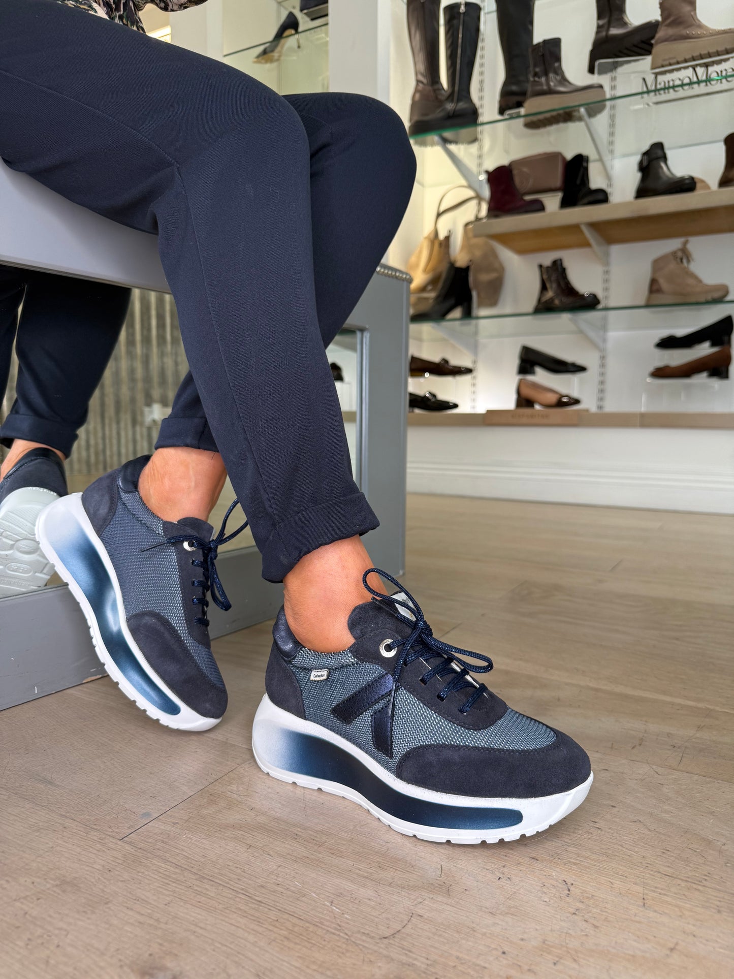 Callaghan - Navy Suede Lace Up Chunky Sole Trainer Wedge Trainer