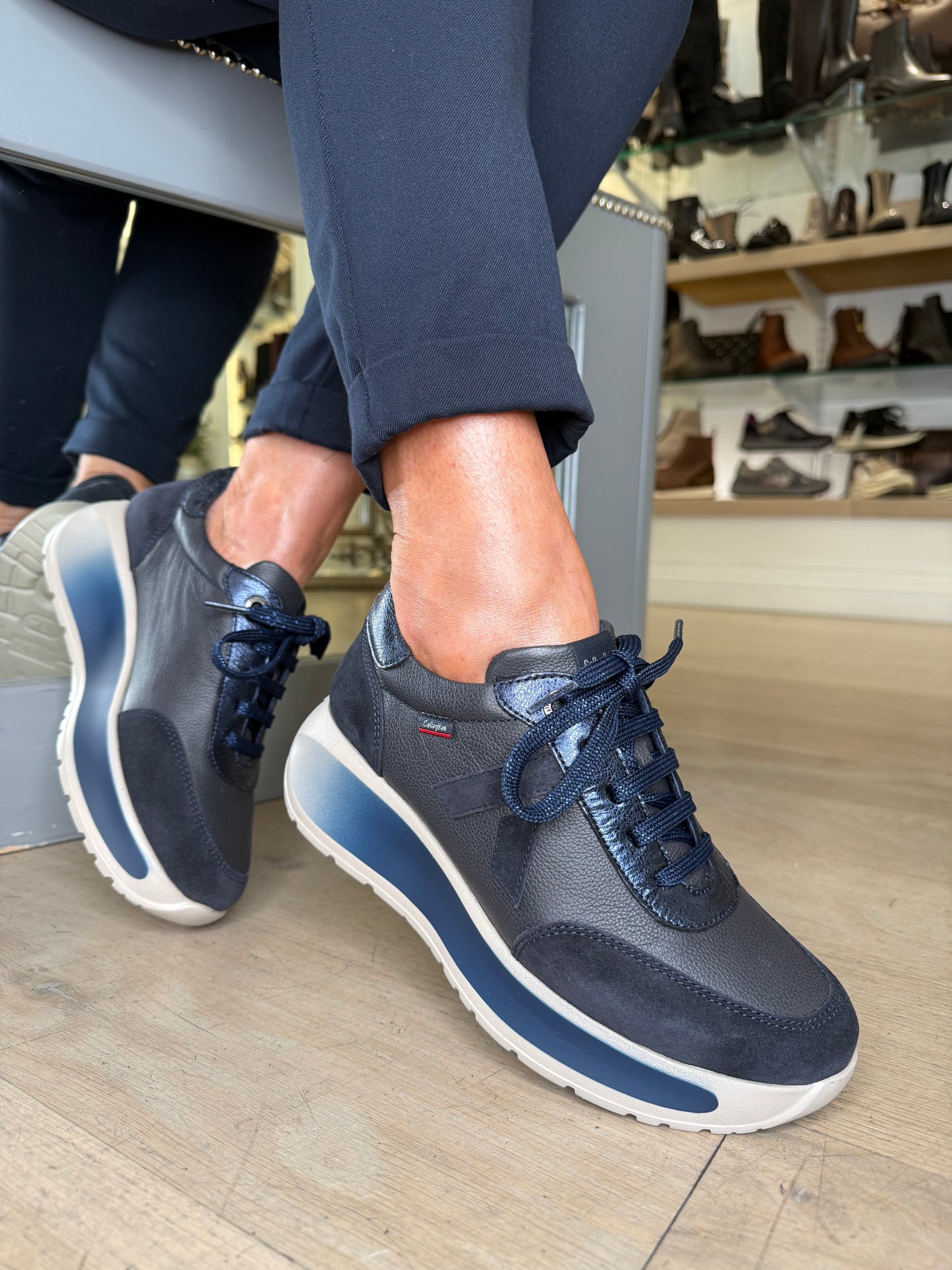 Callaghan - Dark Navy Mix Lace Up Chunky Sole Trainer
