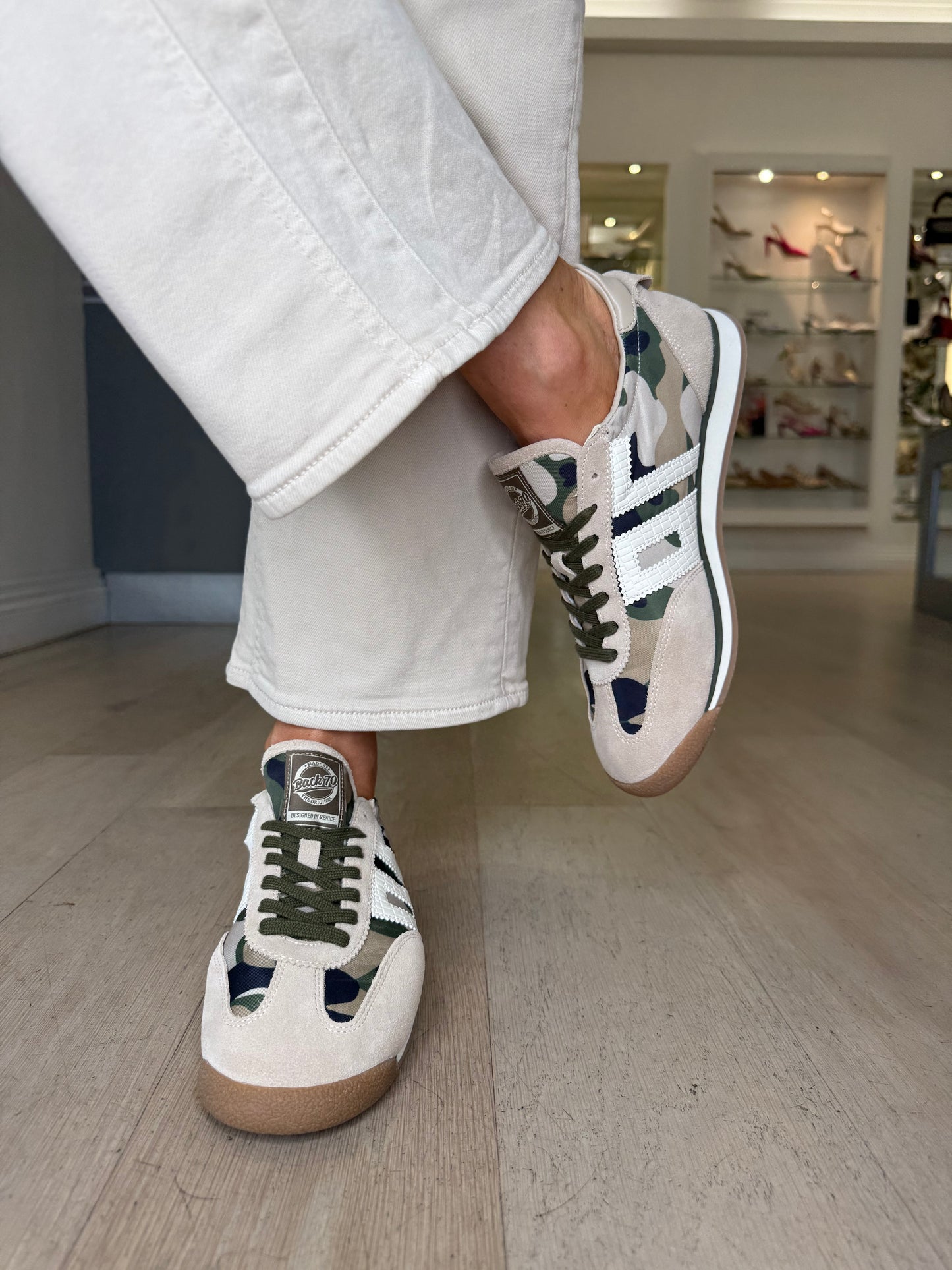 Back 70 -Beige Suede/ Camouflage Trim Trainer