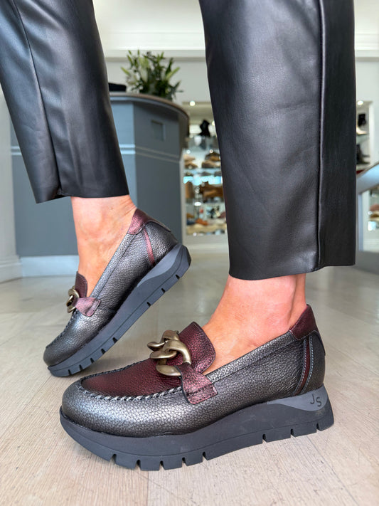 Jose Saenz - Metallic Wine/ Pewter Mix Slip On Chunky Sole Shoe