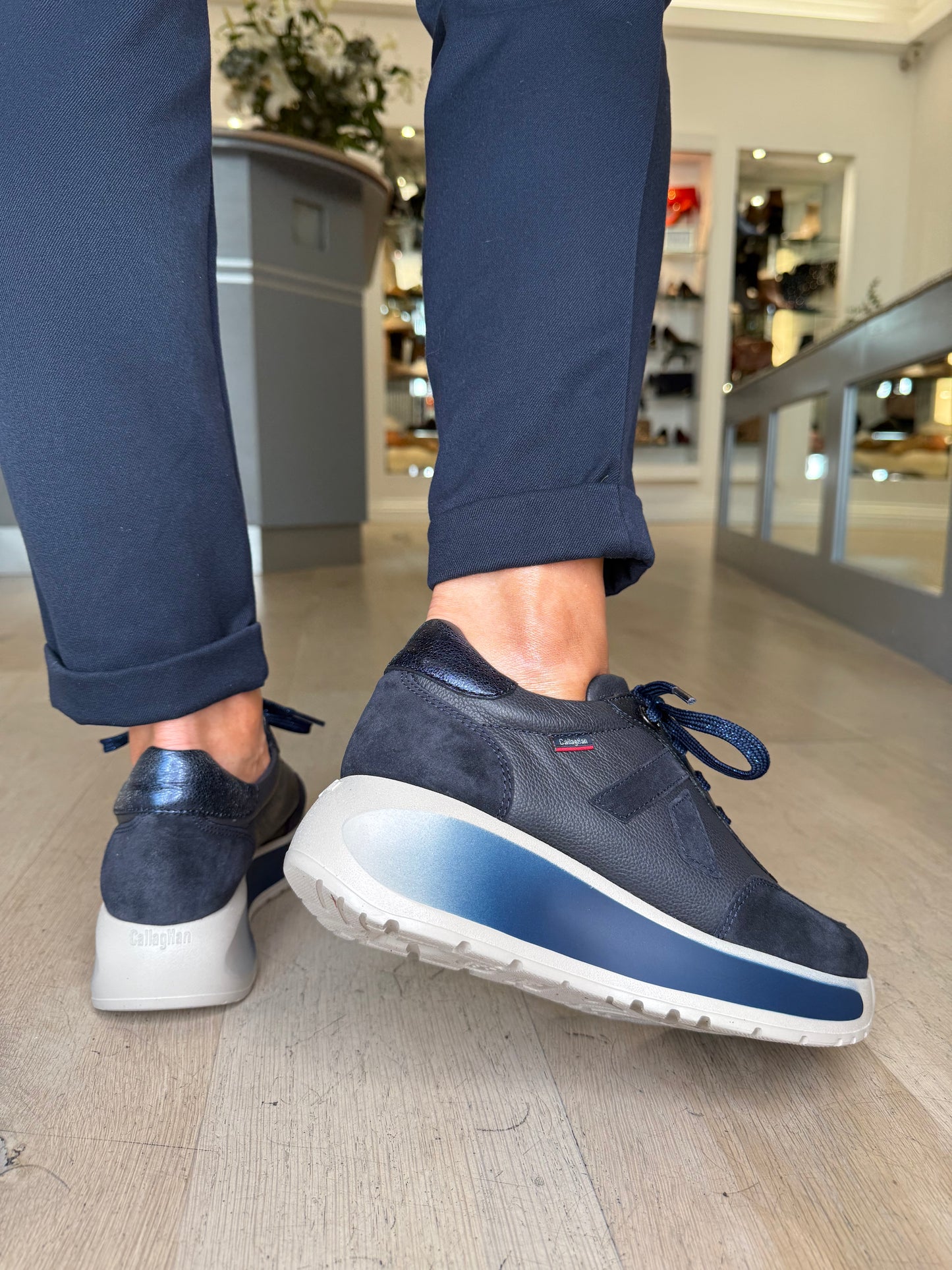 Callaghan - Dark Navy Mix Lace Up Chunky Sole Trainer