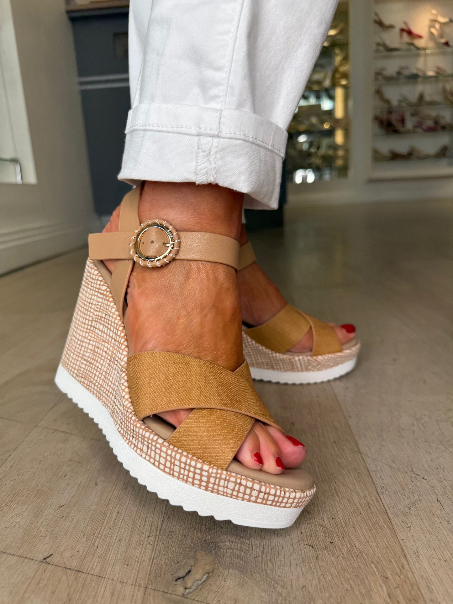 Repo - Tan Strappy Wedge Sandal