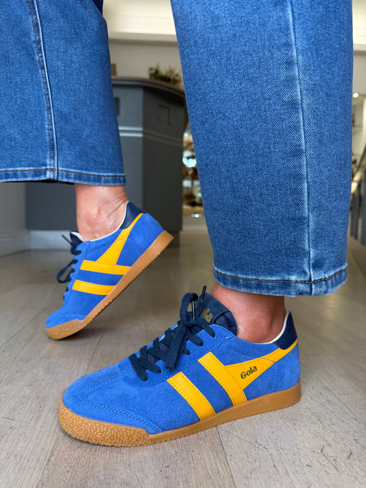 Gola - Elan Sapphire Blue Suede Trainer With Sunflower Yellow & Dark Navy Trim