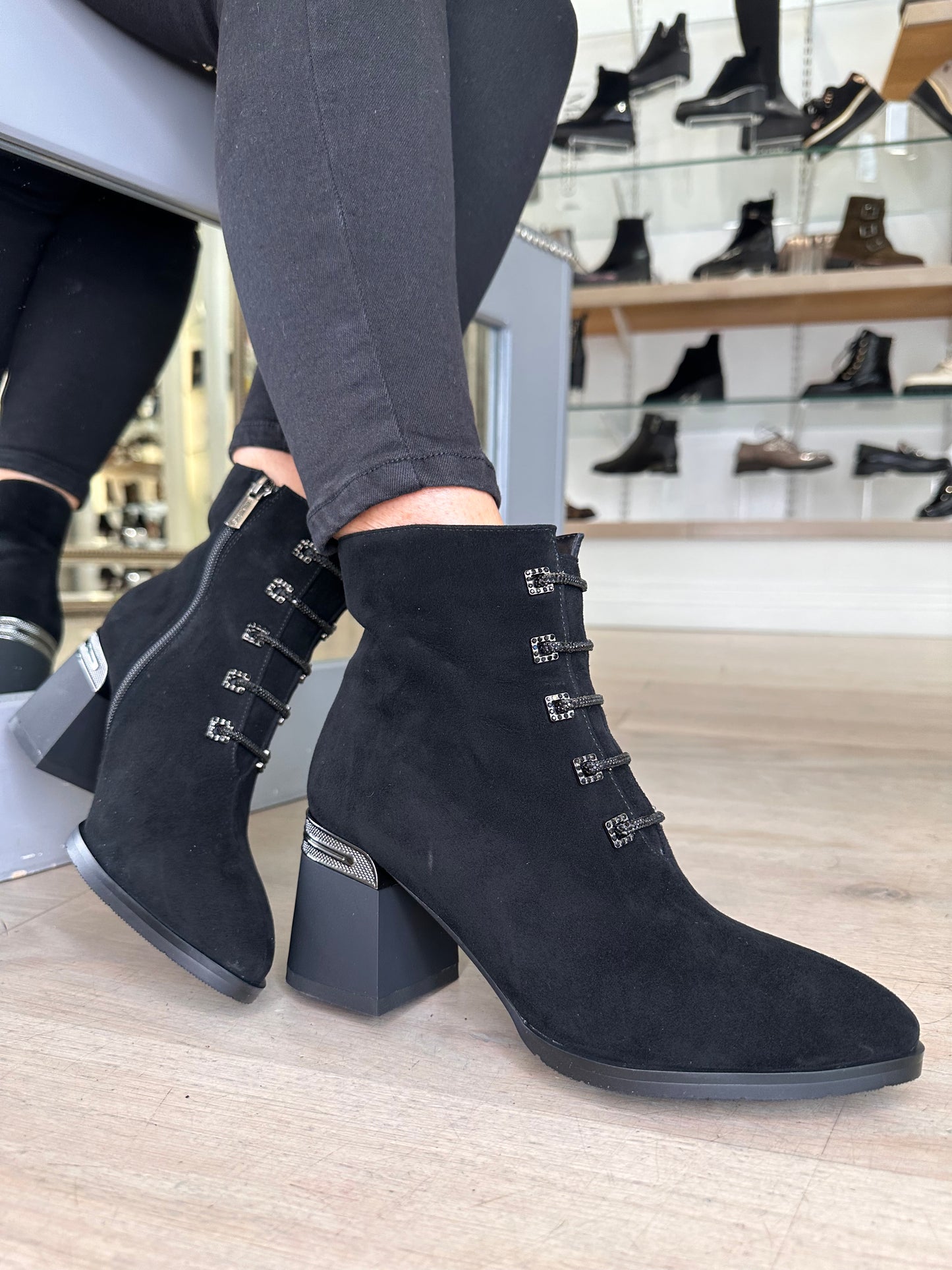 Loretta Vitale - Black Suede Lace Up Boot With Block Heel