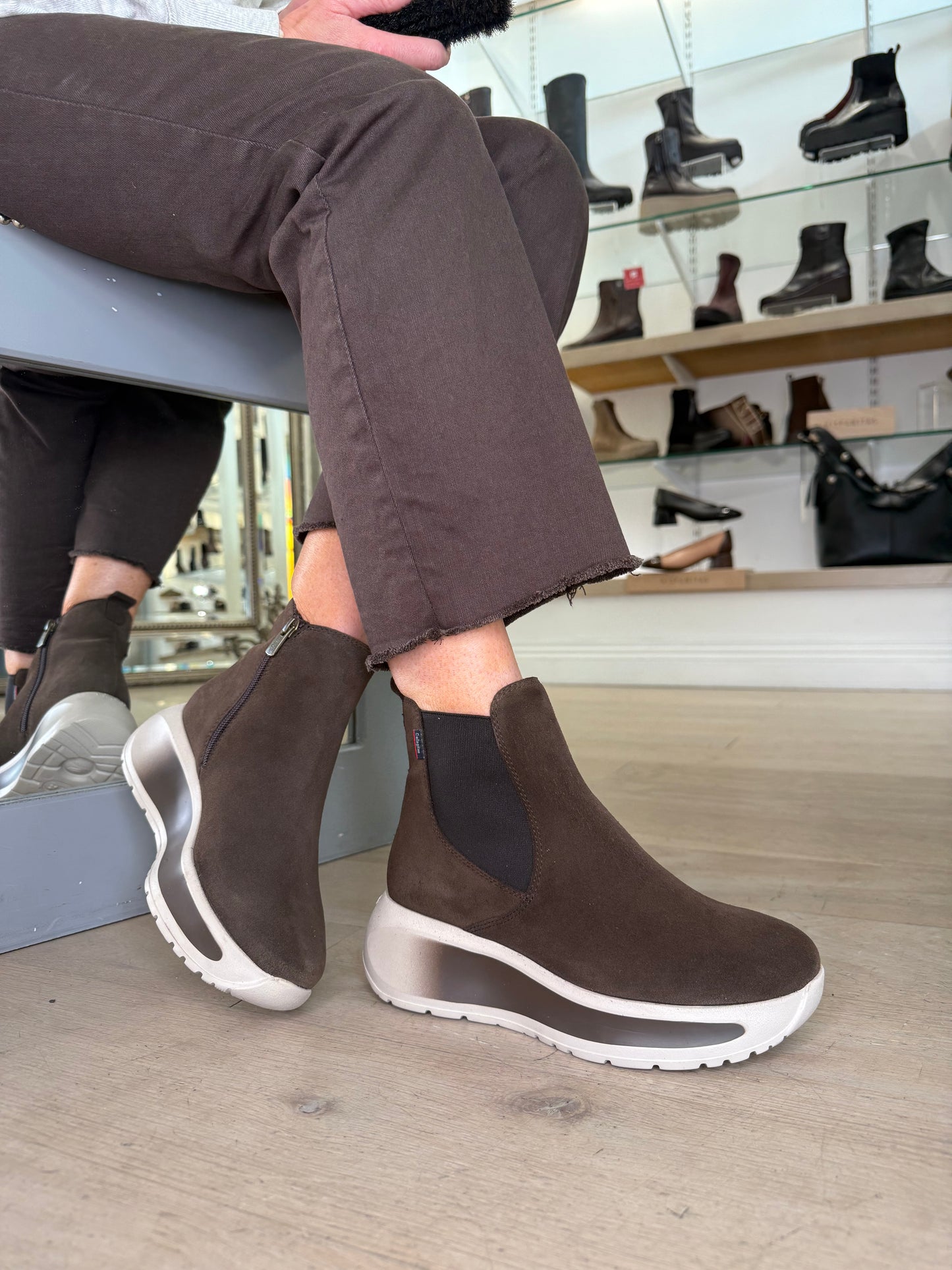 Callaghan - Chocolate Brown Suede Sporty Sole Wedge Boot