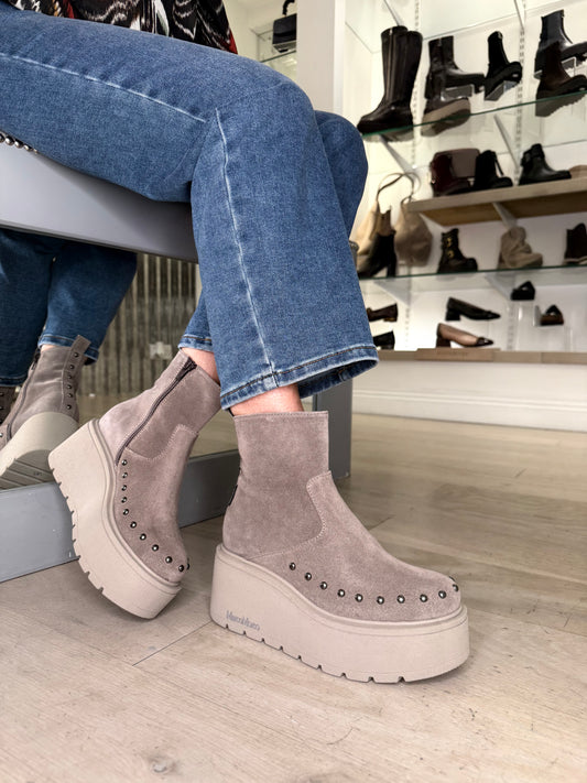 Marco Moreo -Mink Suede Chunky Sole Boot With Stud Trim Detail