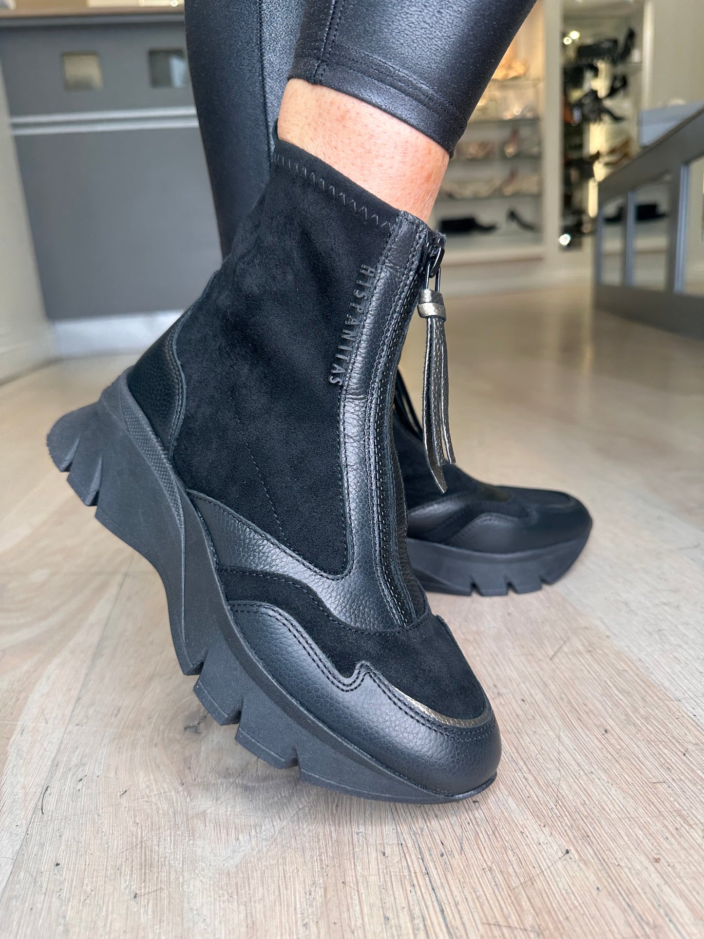 Hispanitas - Black Leather & Suede Mix Sporty Boot