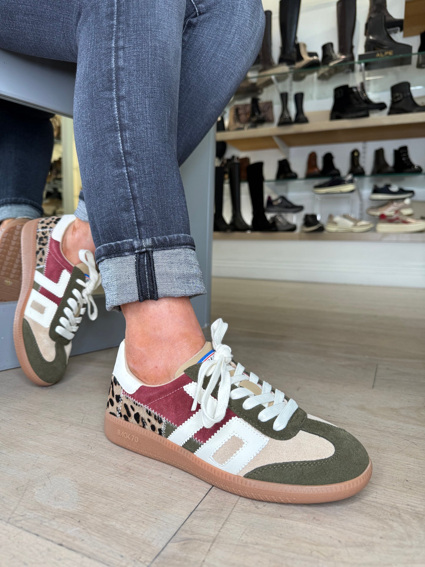 Back 70 - Squid Army Green Suede/ Leopard Print Mix Trainer