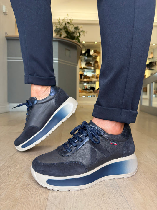 Callaghan - Dark Navy Mix Lace Up Chunky Sole Trainer