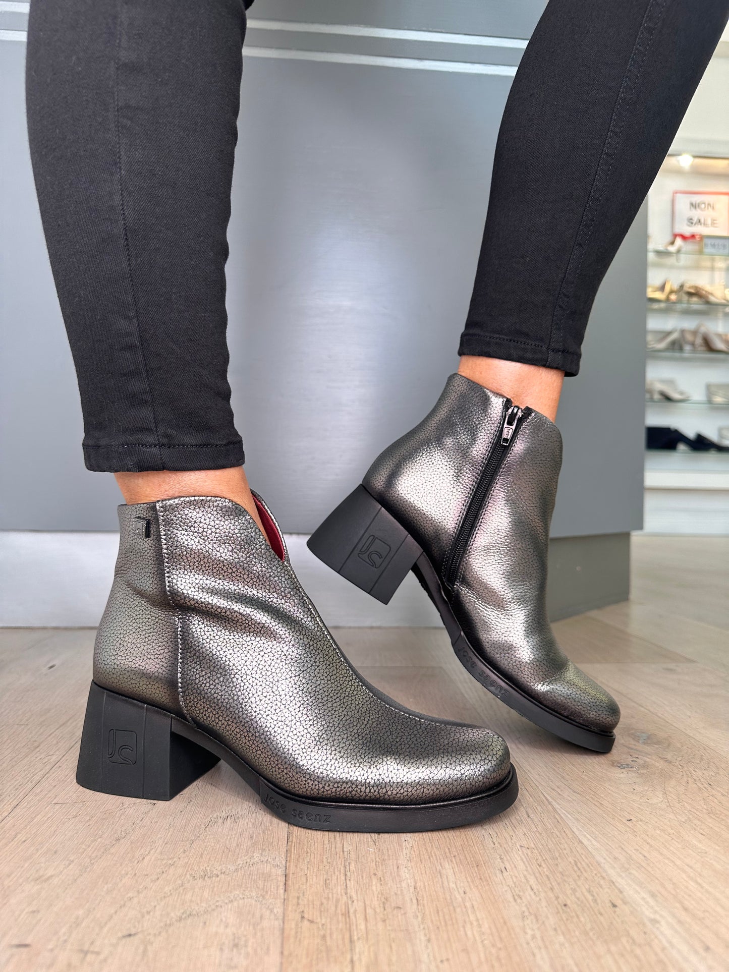 Jose Saenz - Silver Metallic Block Heel Boot