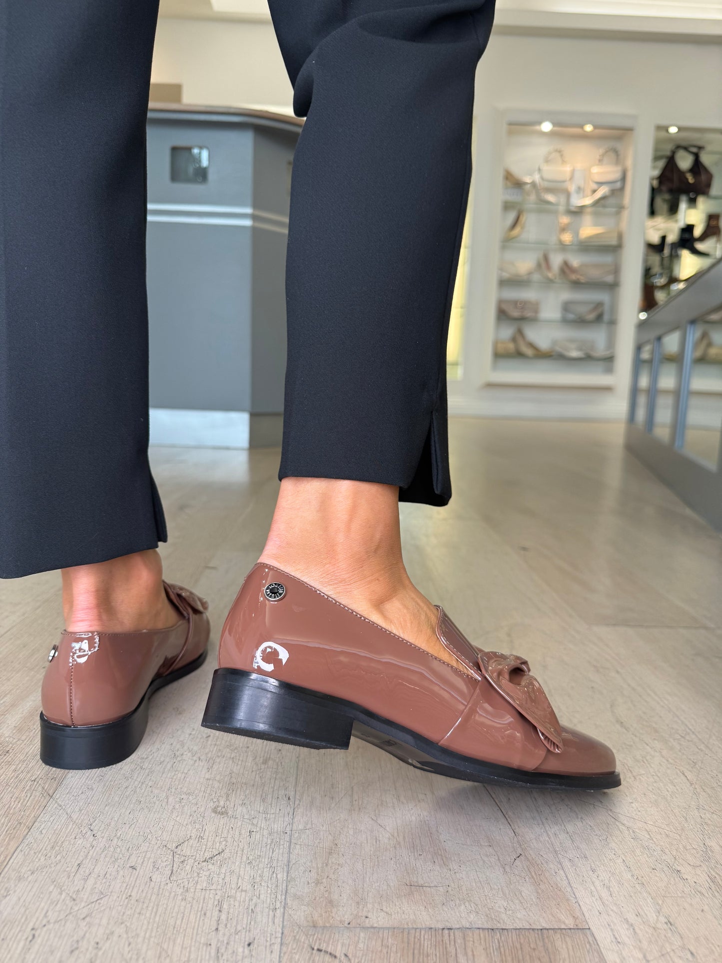 Loretta Vitale - Deep Blush Flexy Patent Leather Pointy Toe Loafer With Bow Detail