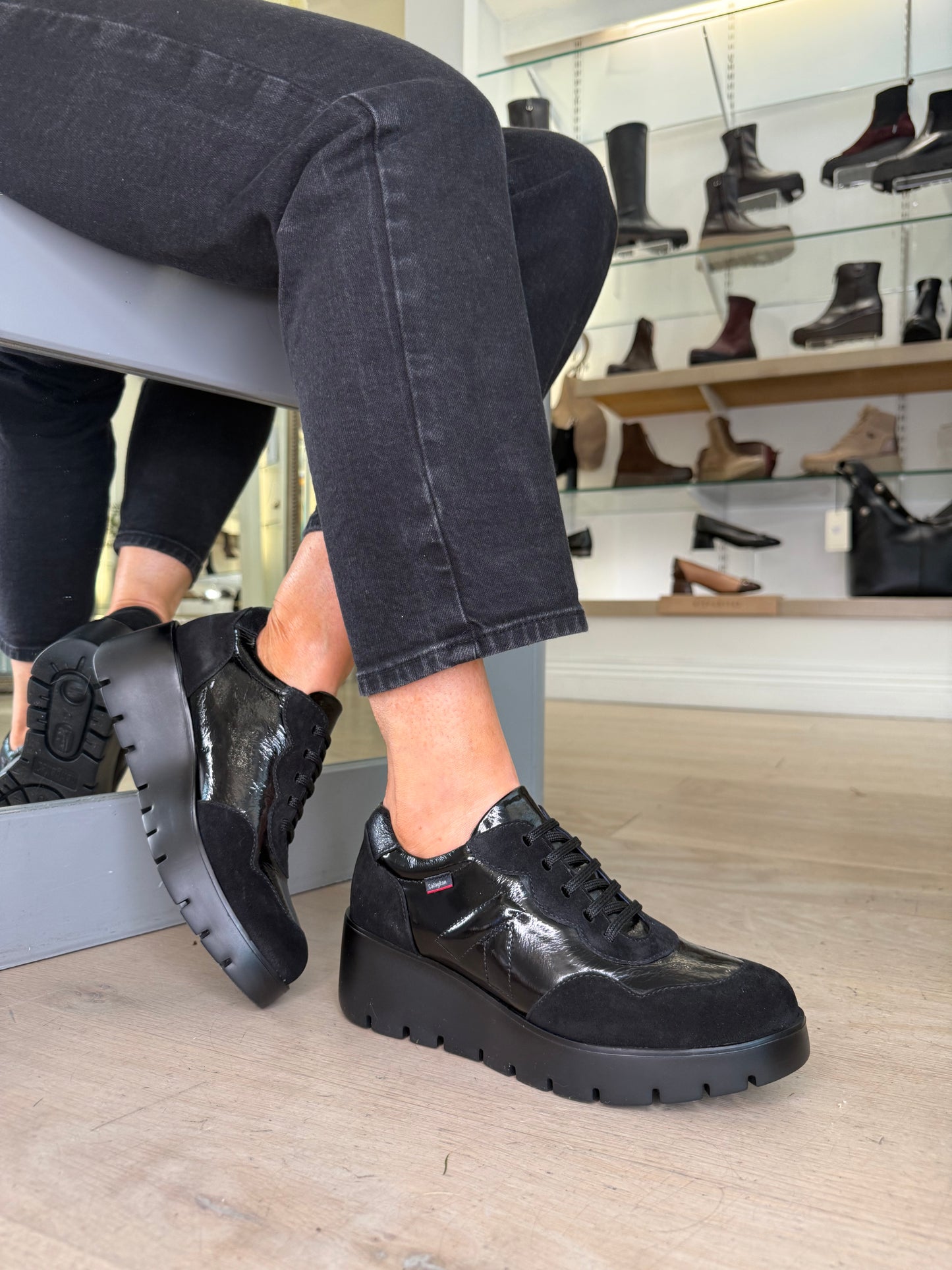Callaghan - Black Patent & Suede Lace Up Trainer With Wedge Sole